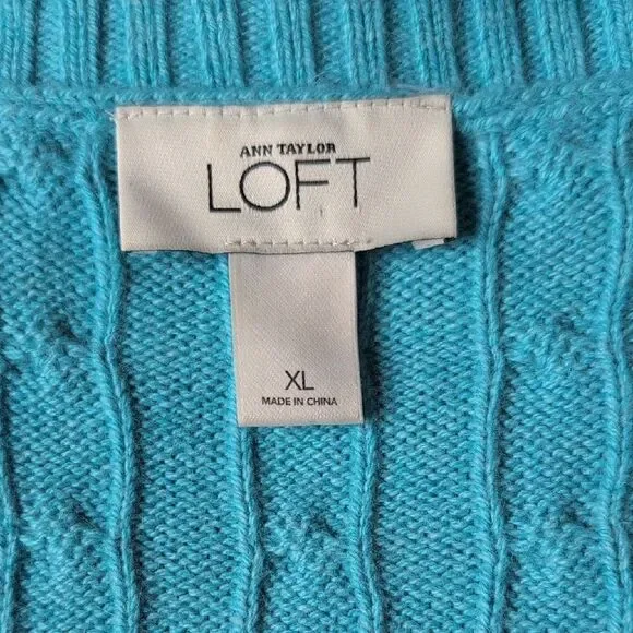LOFT Women's Turquoise V-Neck Sweater - Picture 2 of 8